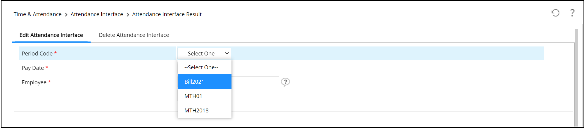 Attendance Interface Result Listing Page