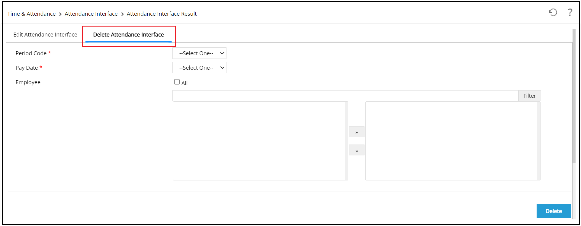 Attendance Interface Result Listing Page