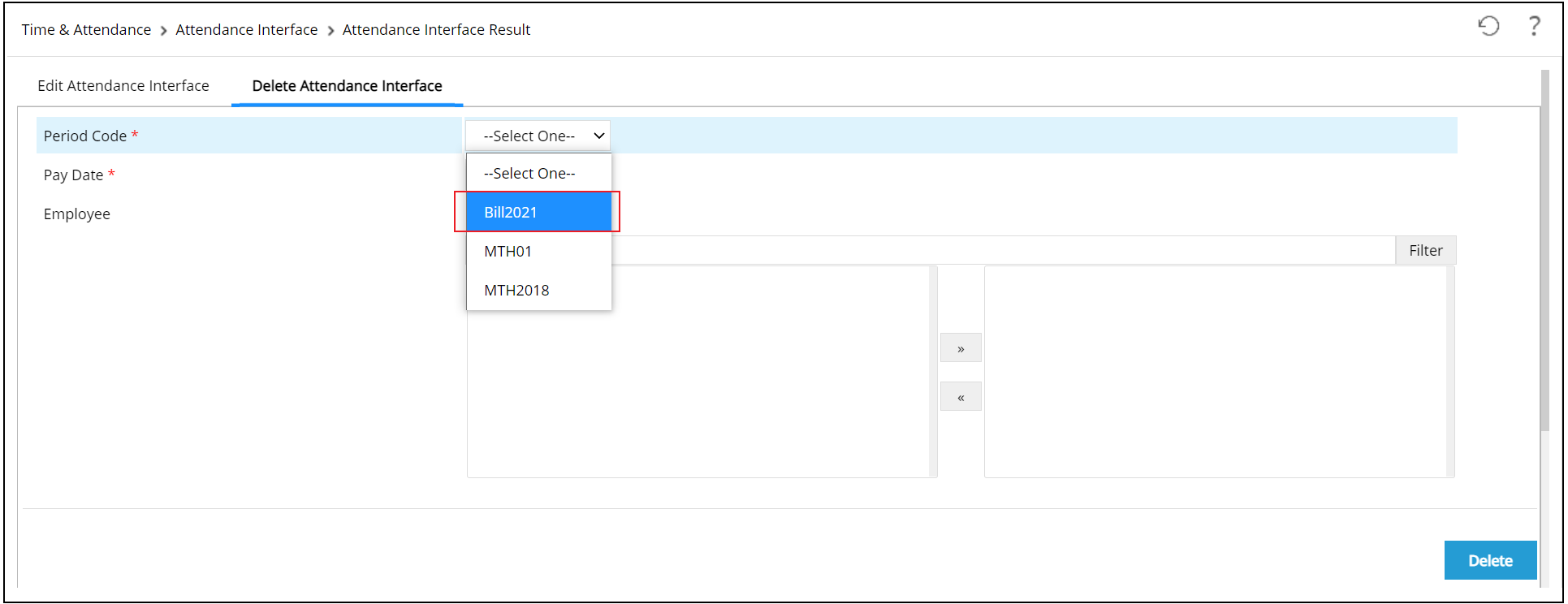 Attendance Interface Result Listing Page