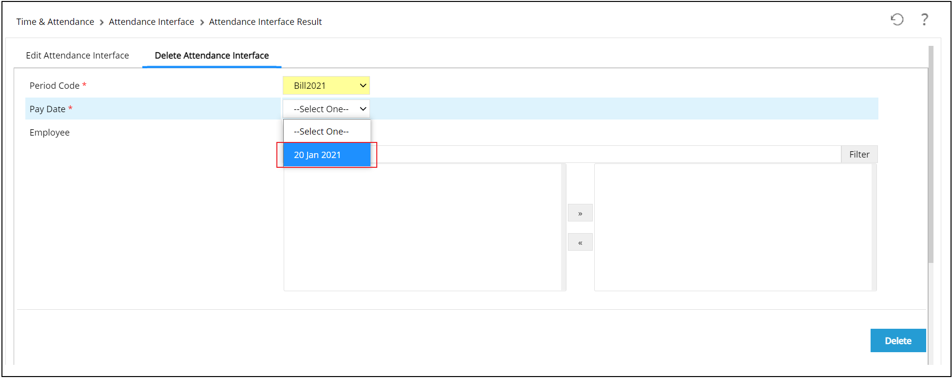 Attendance Interface Result Listing Page